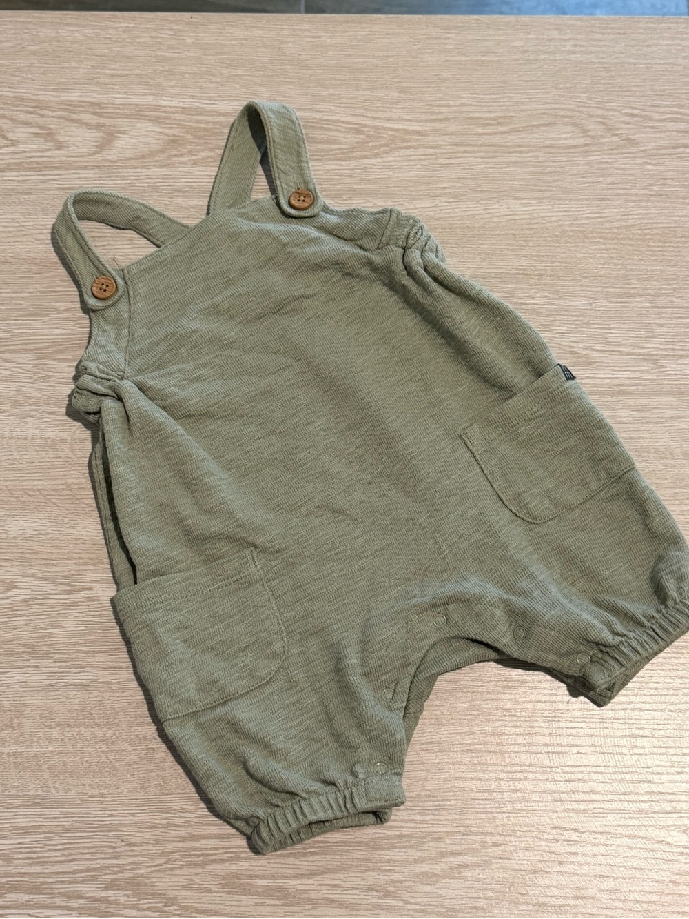 Olive Green Baby Overall Romper with Pocket Details